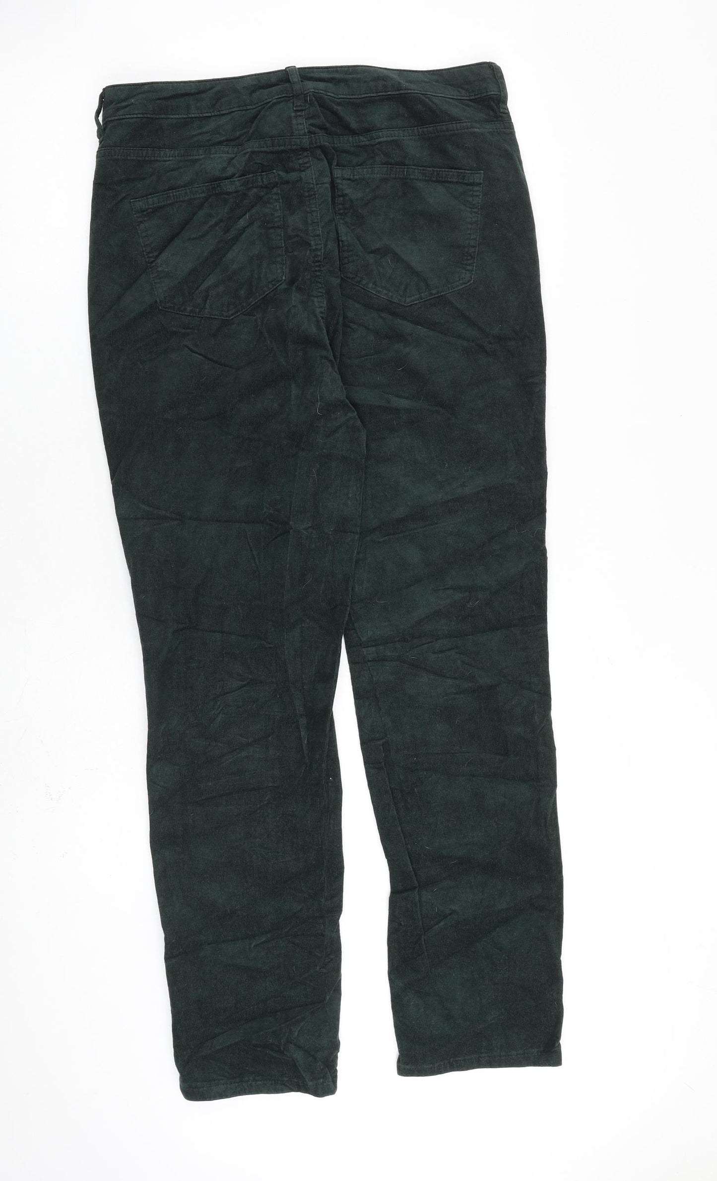 Marks and Spencer Womens Green Cotton Trousers Size 14 L30 in Regular Zip