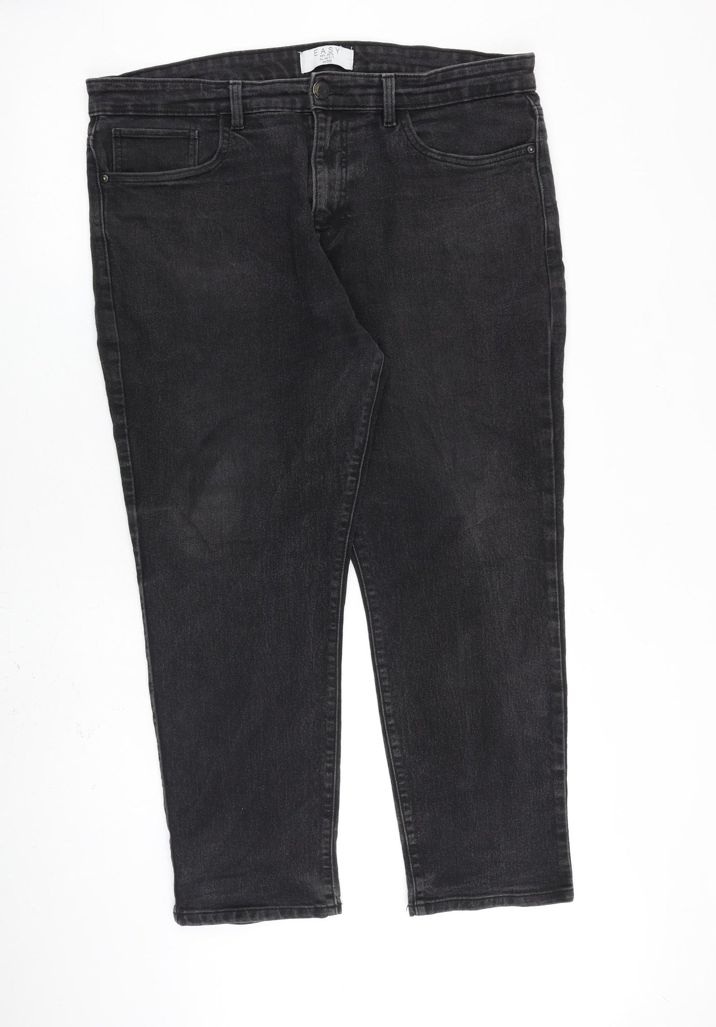 Easy Mens Grey Cotton Straight Jeans Size 38 in L27 in Regular Zip