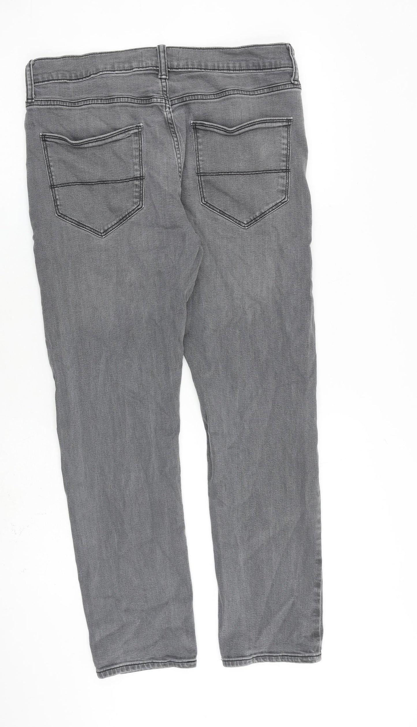 Marks and Spencer Mens Grey Cotton Straight Jeans Size 34 in L29 in Regular Zip
