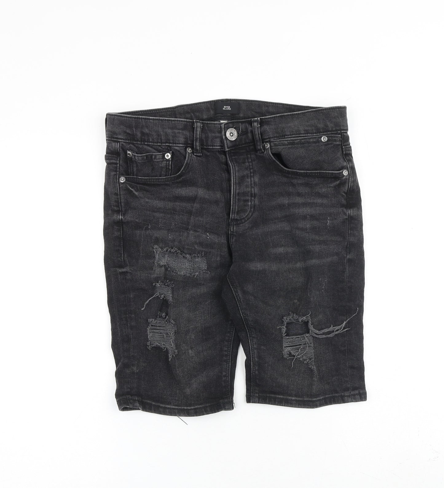 River Island Mens Black Cotton Chino Shorts Size 30 in L11 in Regular Zip