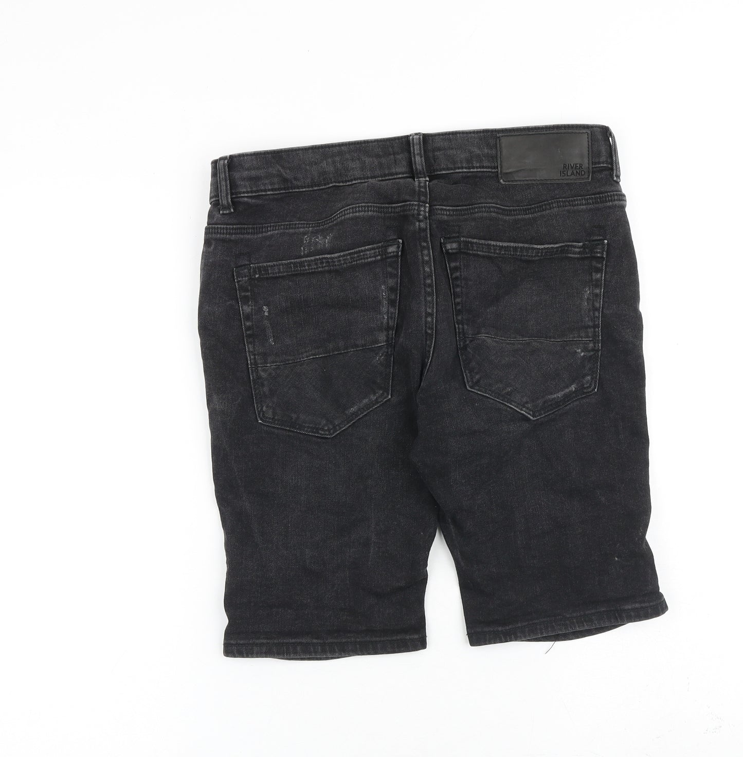 River Island Mens Black Cotton Chino Shorts Size 30 in L11 in Regular Zip
