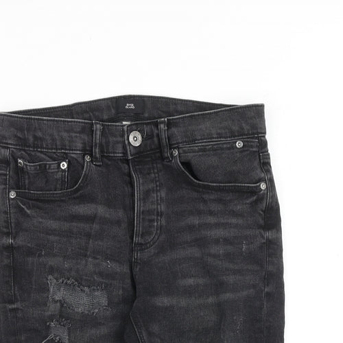 River Island Mens Black Cotton Chino Shorts Size 30 in L11 in Regular Zip