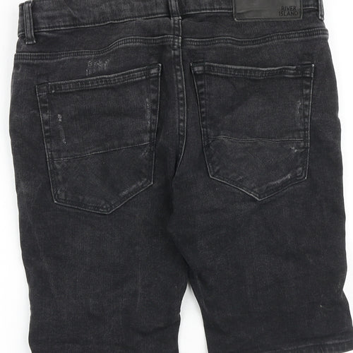 River Island Mens Black Cotton Chino Shorts Size 30 in L11 in Regular Zip