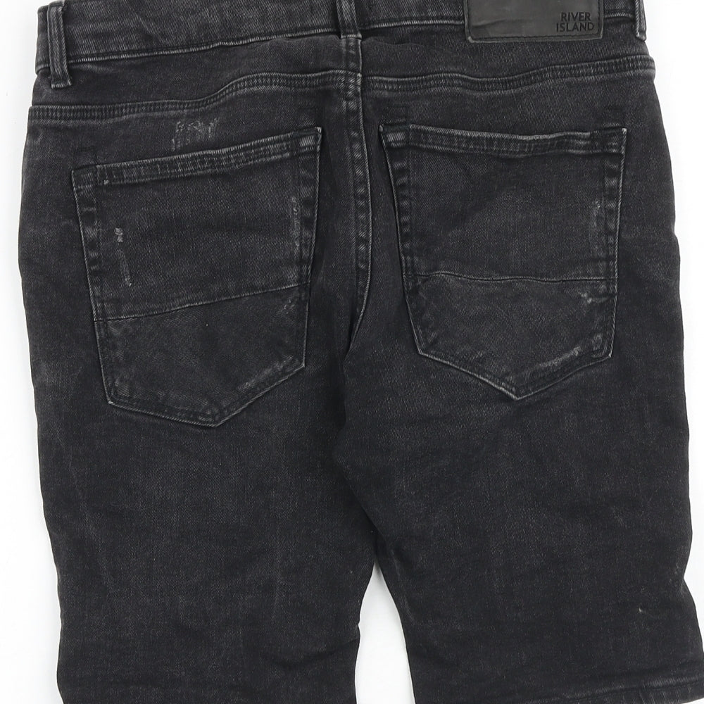 River Island Mens Black Cotton Chino Shorts Size 30 in L11 in Regular Zip