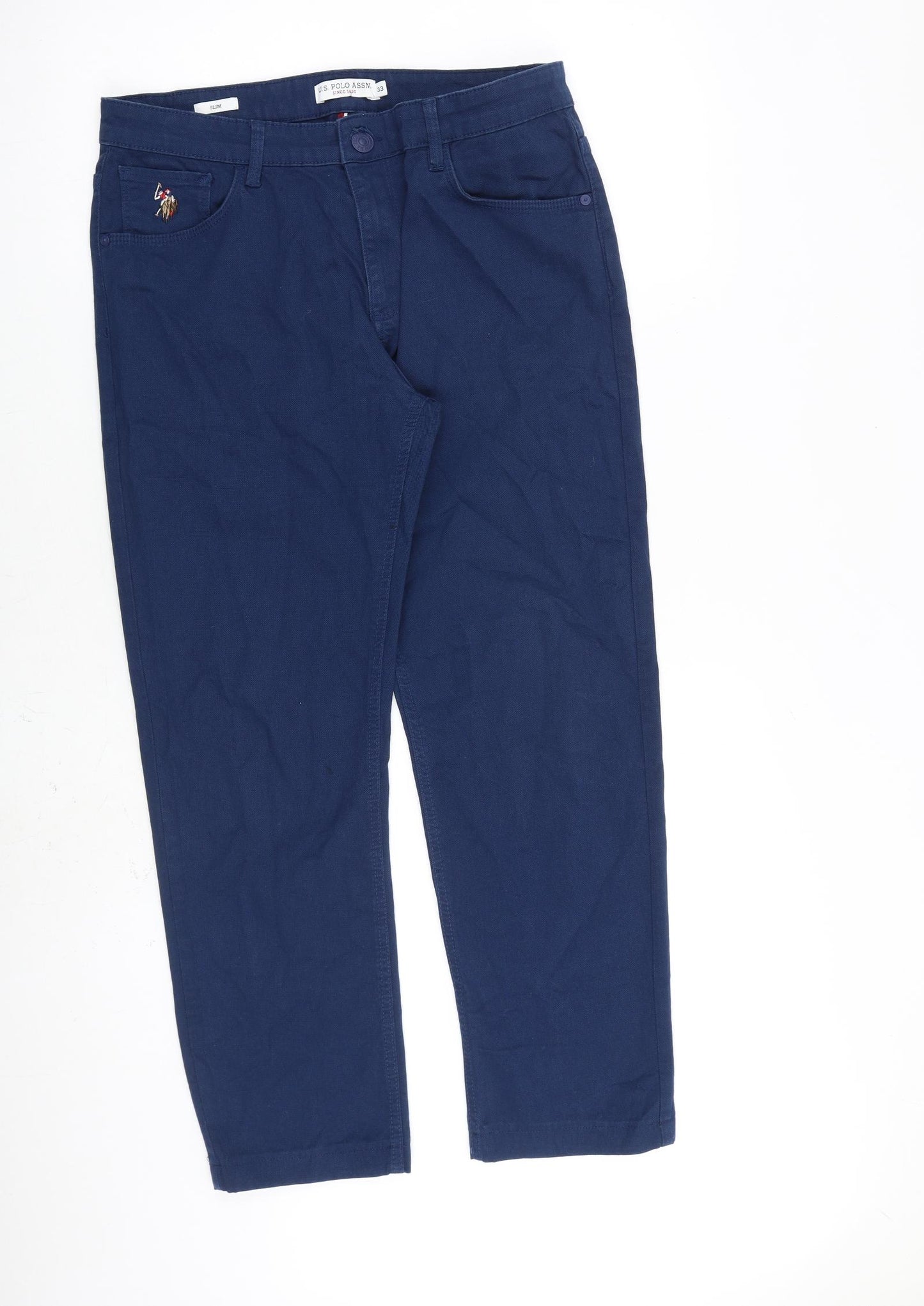 US Polo Assn. Mens Blue Cotton Trousers Size 33 in L28 in Regular Zip