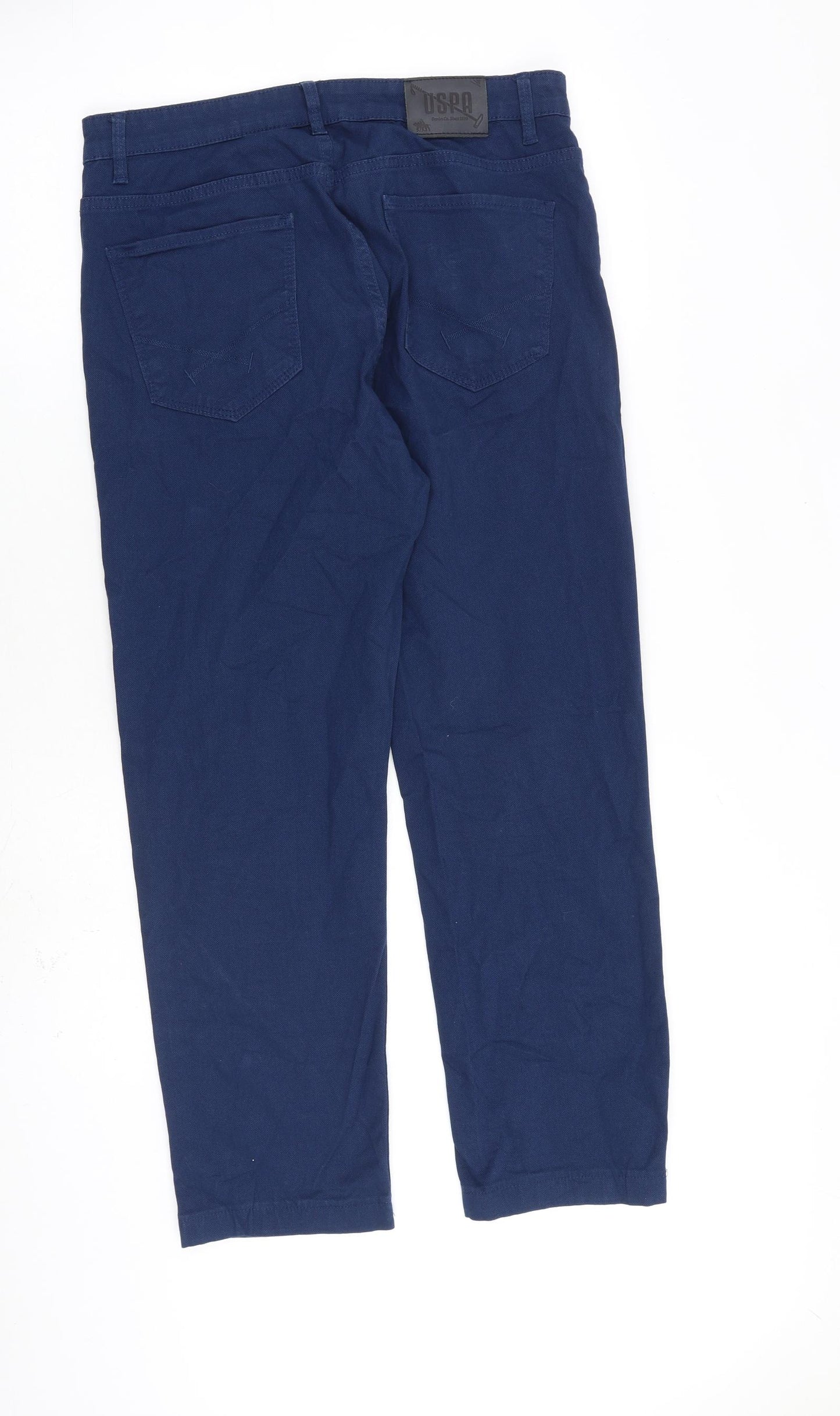 US Polo Assn. Mens Blue Cotton Trousers Size 33 in L28 in Regular Zip