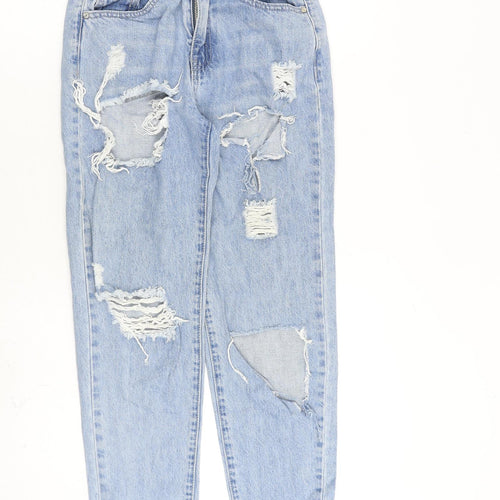 Missguided Womens Blue Cotton Mom Jeans Size 6 L26 in Regular Zip
