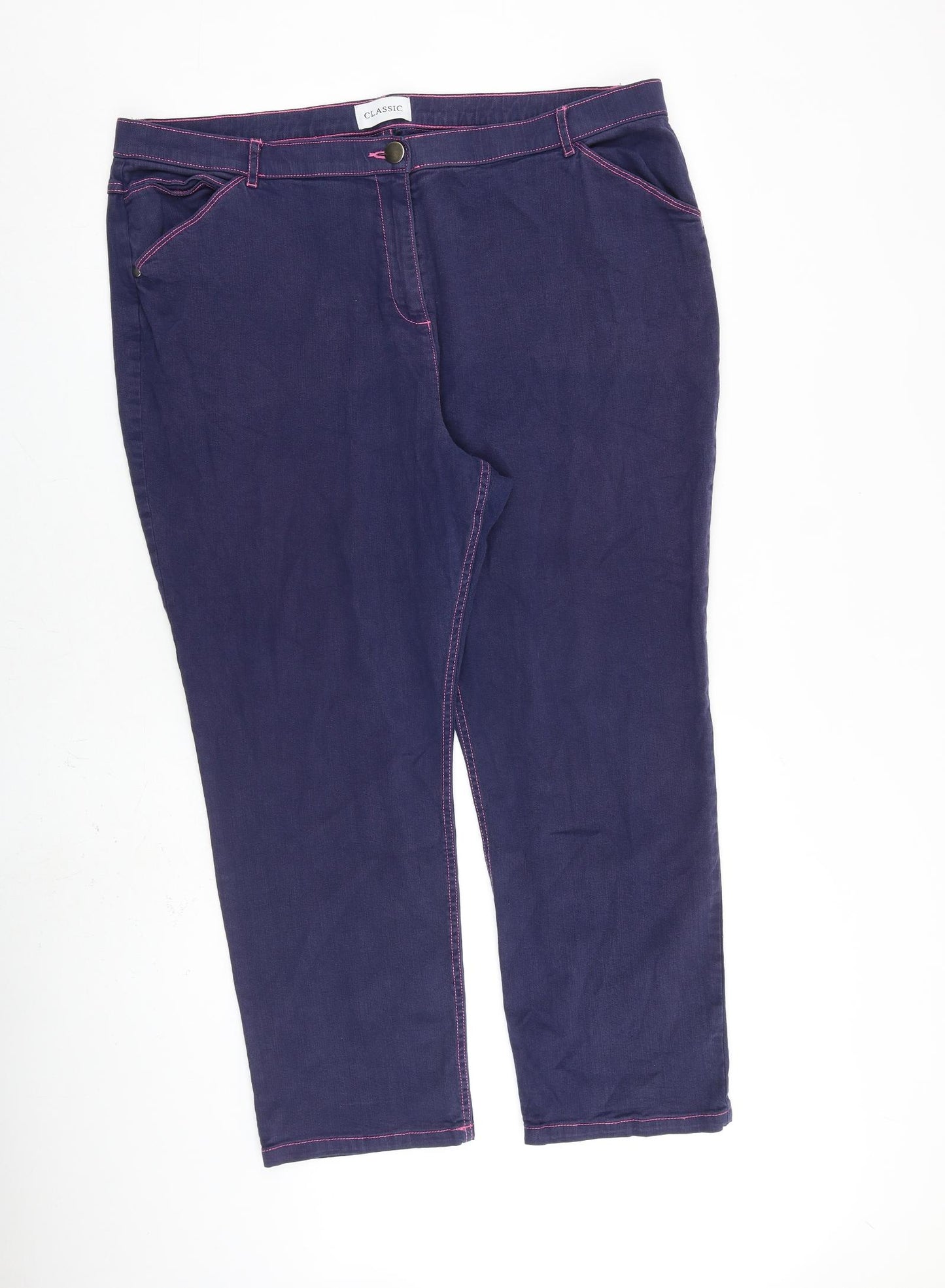 Classic Womens Blue Cotton Cropped Jeans Size 20 L26 in Regular Zip