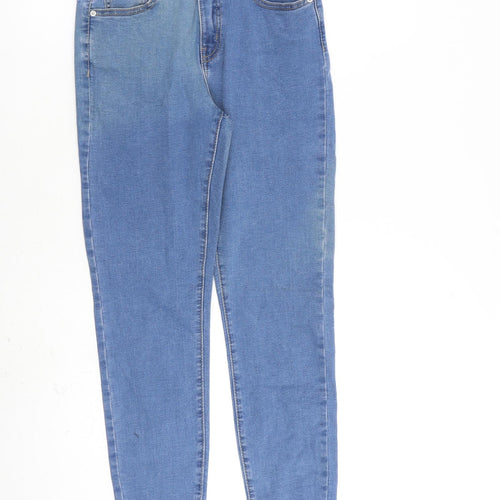 Marks and Spencer Womens Blue Cotton Skinny Jeans Size 10 L28 in Regular Zip