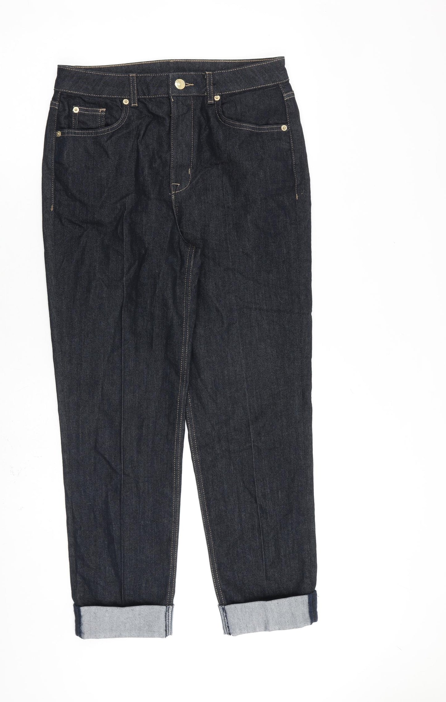 Marks and Spencer Womens Blue Cotton Boyfriend Jeans Size 30 in L27 in Regular Zip