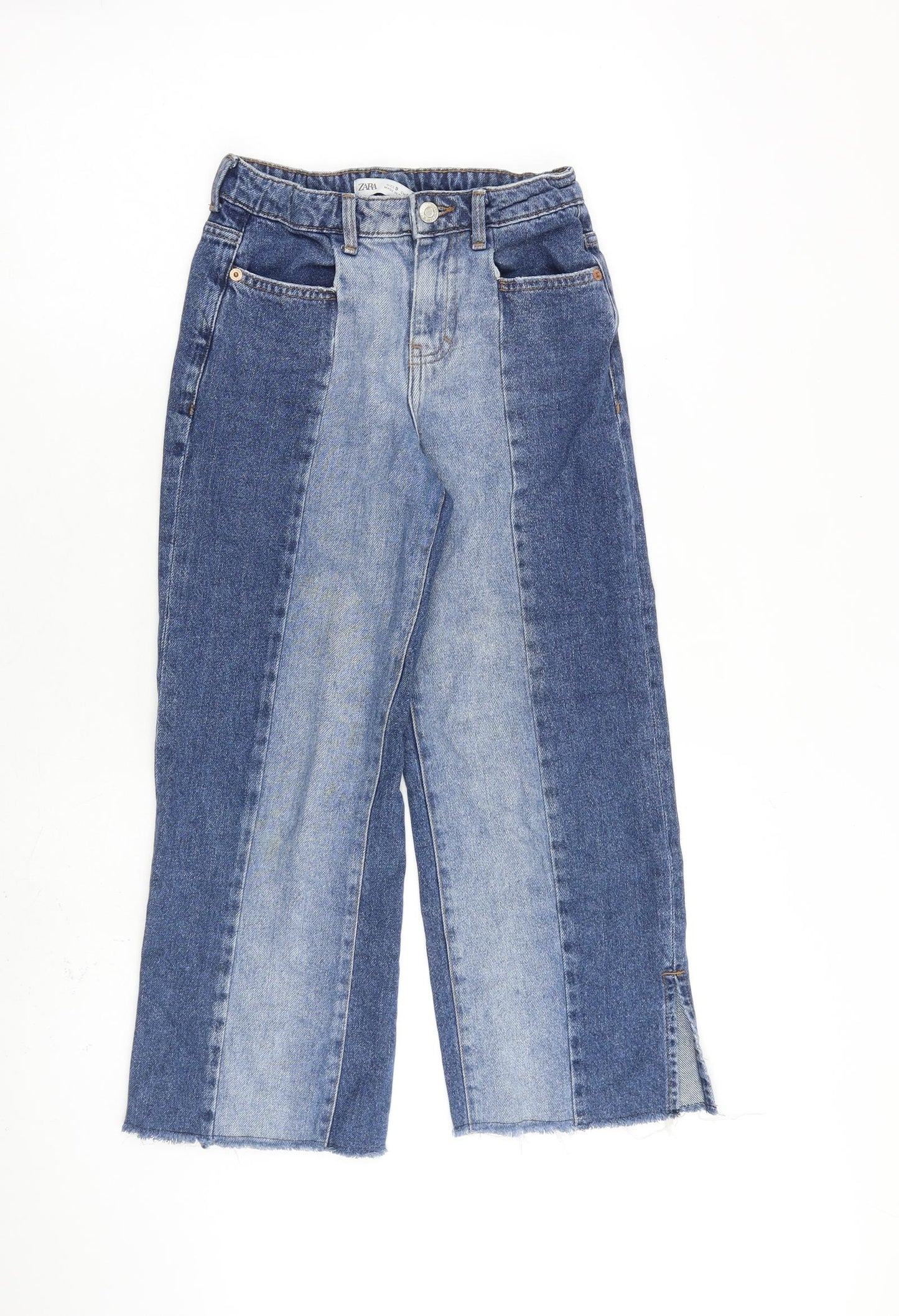 Zara Girls Blue 100% Cotton Straight Jeans Size 9 Years L22.5 in Regular Zip
