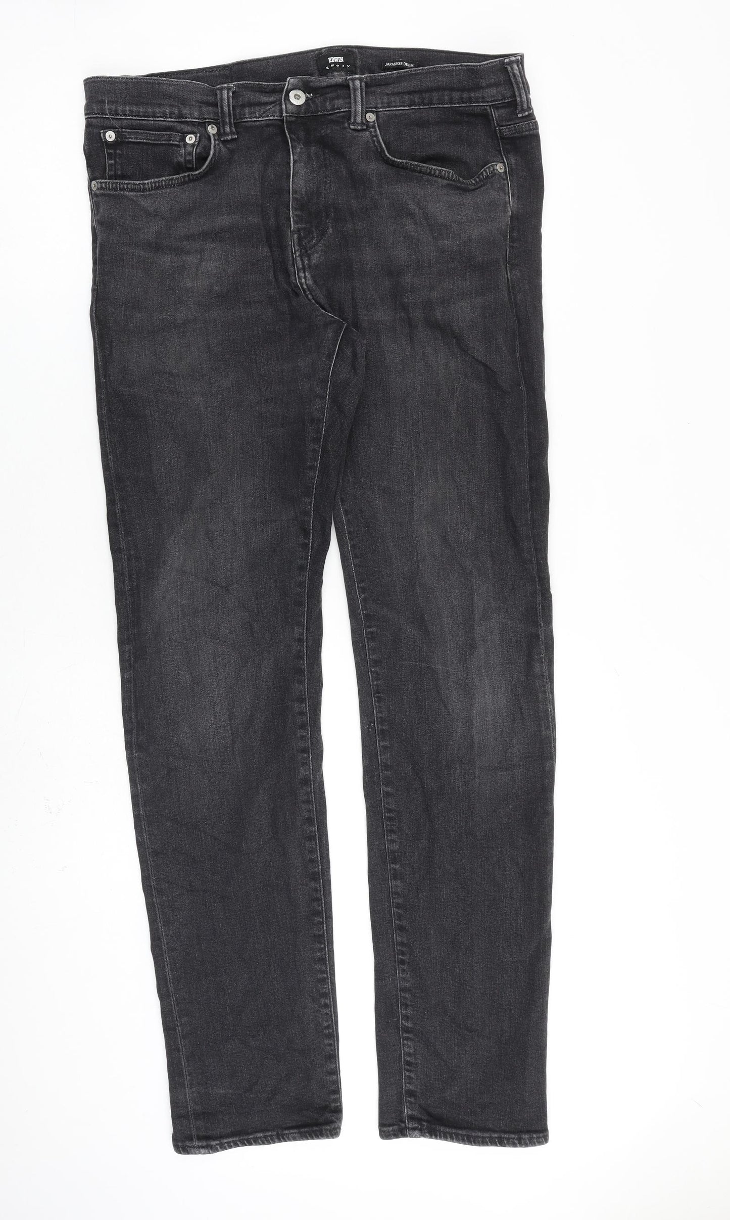 Edwin Mens Black Cotton Straight Jeans Size 36 in L34 in Regular Zip