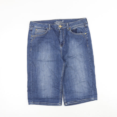Marks and Spencer Womens Blue Cotton Skimmer Shorts Size 14 L13 in Regular Zip
