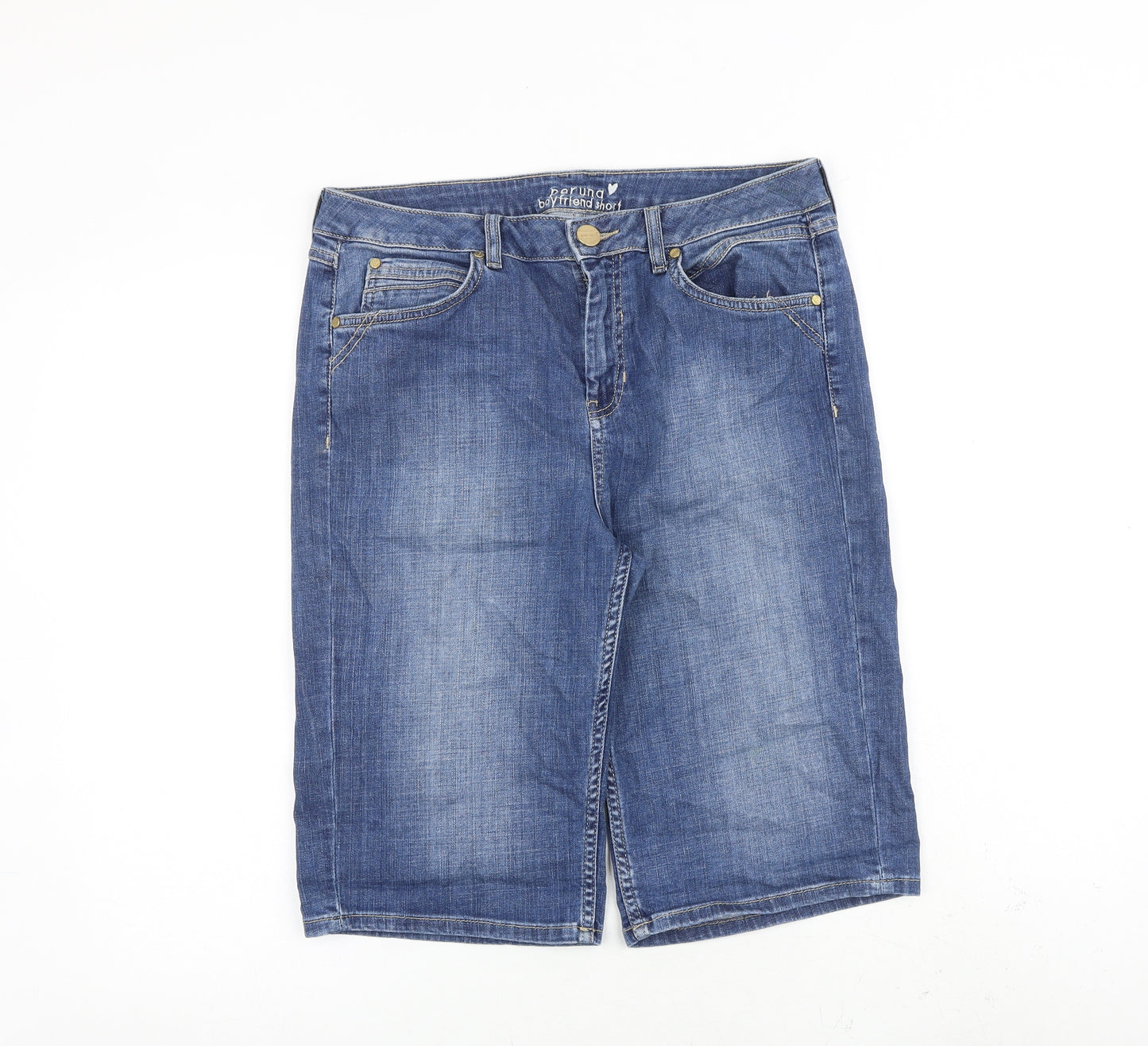 Marks and Spencer Womens Blue Cotton Skimmer Shorts Size 14 L13 in Regular Zip