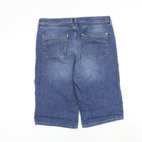 Marks and Spencer Womens Blue Cotton Skimmer Shorts Size 14 L13 in Regular Zip