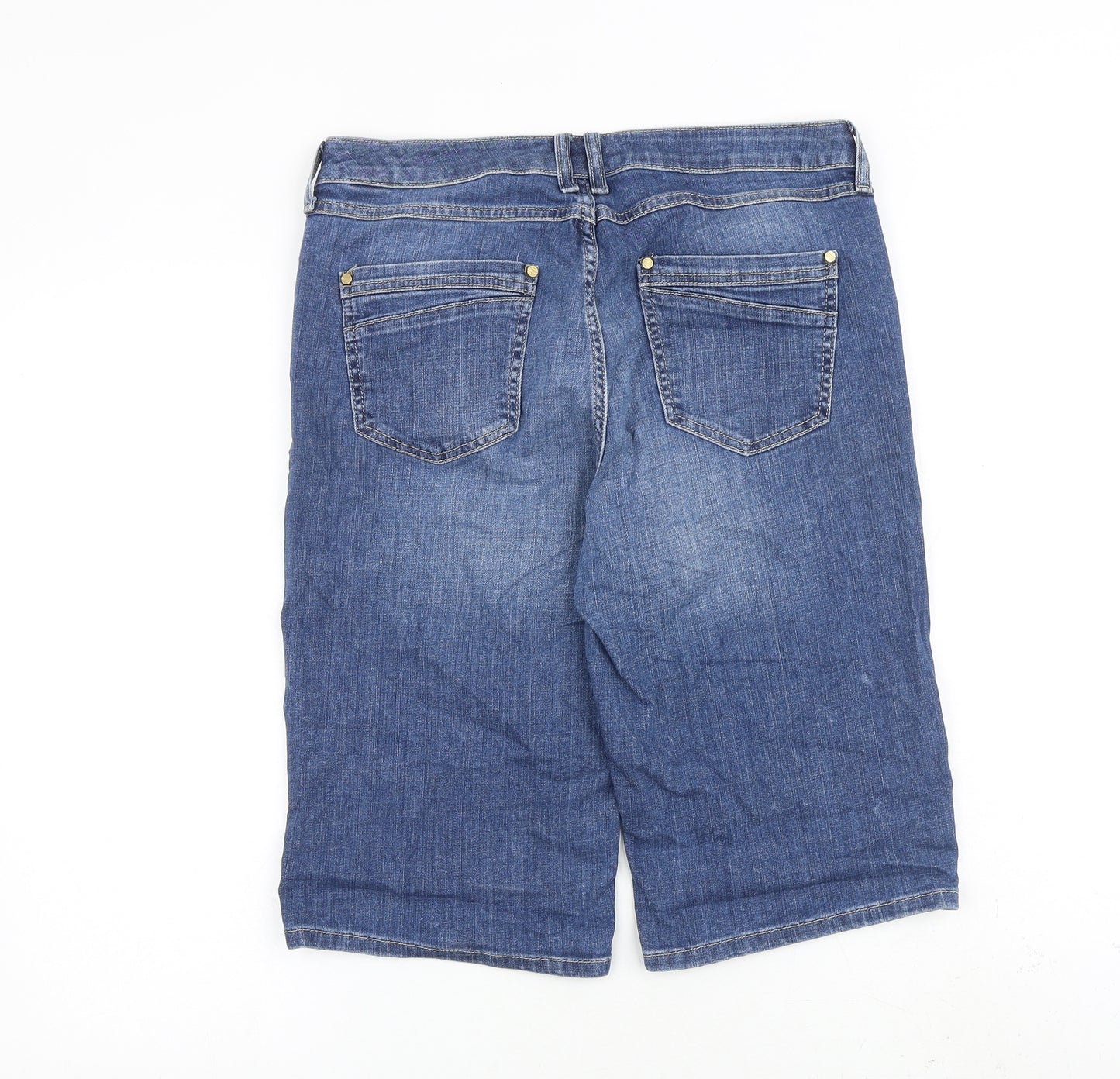 Marks and Spencer Womens Blue Cotton Skimmer Shorts Size 14 L13 in Regular Zip
