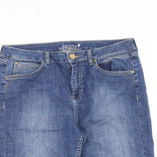 Marks and Spencer Womens Blue Cotton Skimmer Shorts Size 14 L13 in Regular Zip