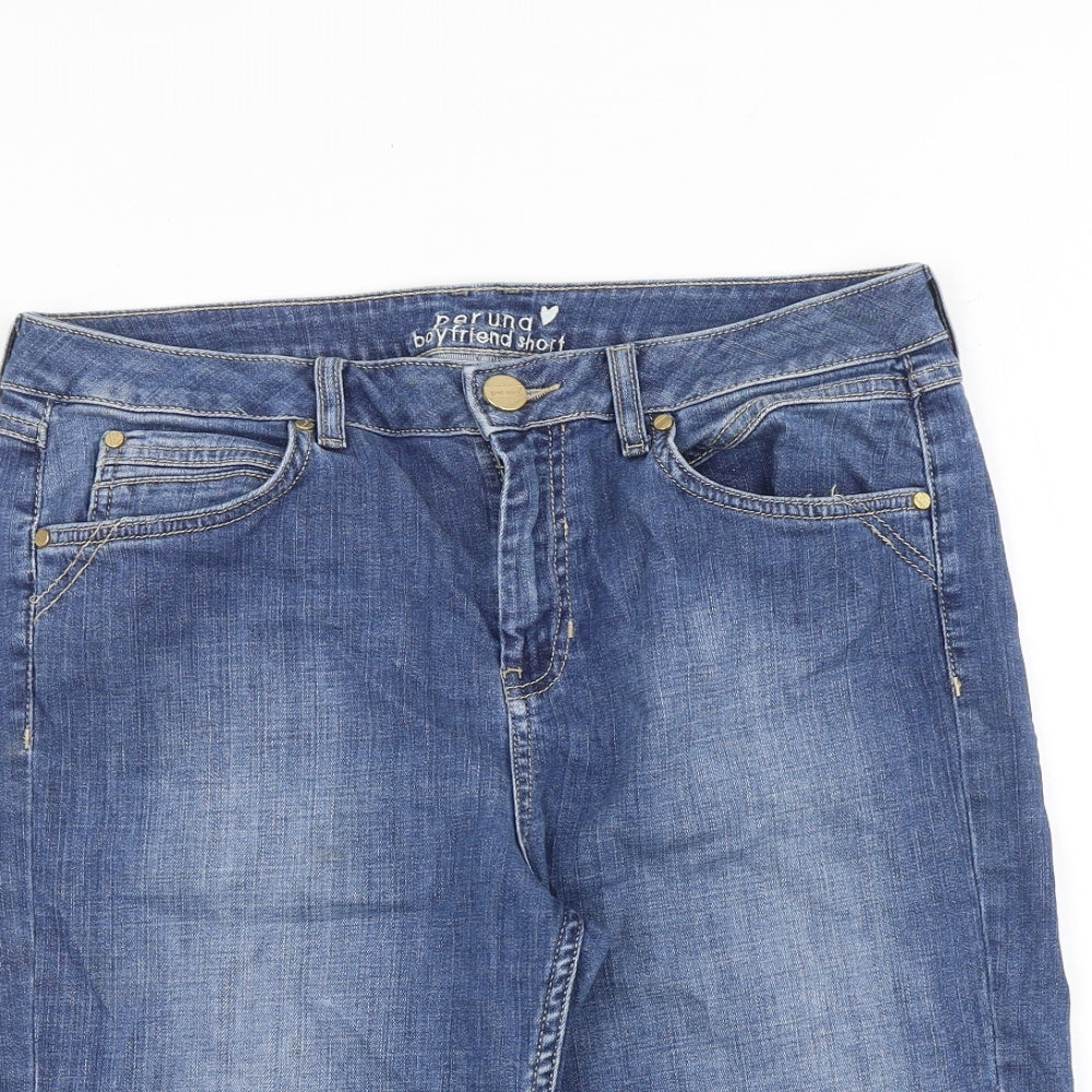 Marks and Spencer Womens Blue Cotton Skimmer Shorts Size 14 L13 in Regular Zip