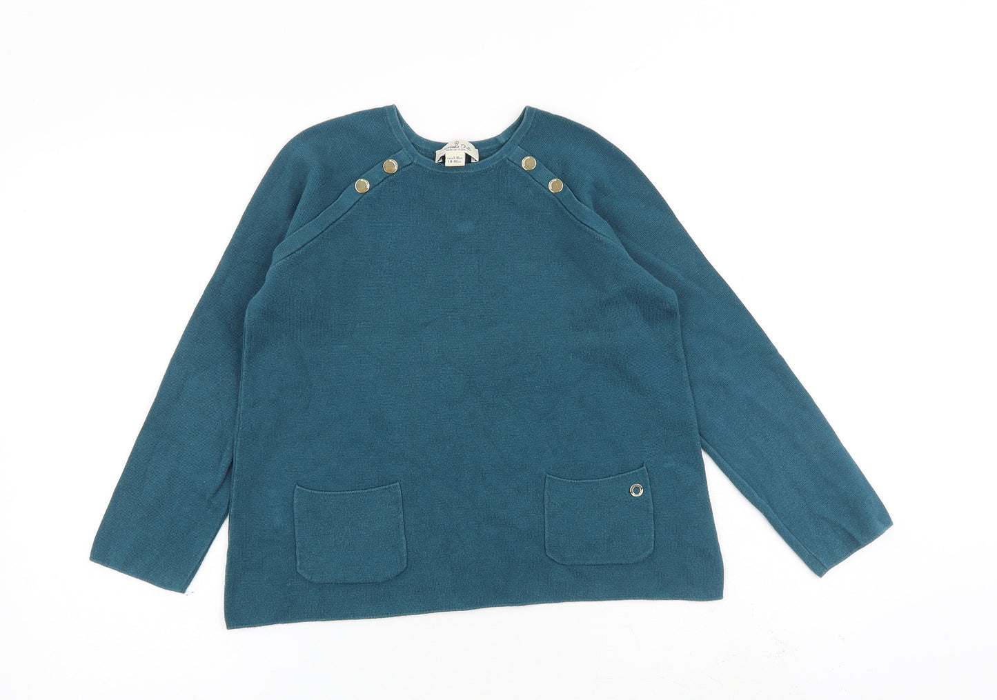 Massimo Dutti Girls Green Round Neck 100% Cotton Pullover Jumper Size 9-10 Years Pullover
