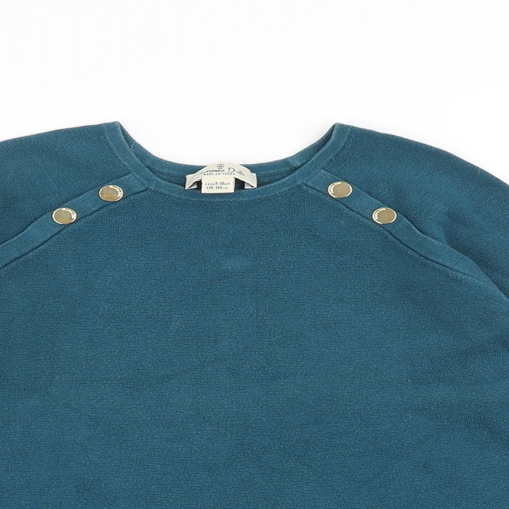 Massimo Dutti Girls Green Round Neck 100% Cotton Pullover Jumper Size 9-10 Years Pullover