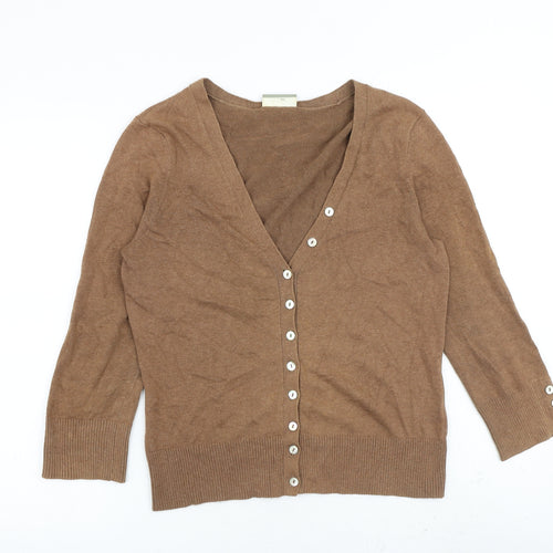 Wallis Womens Brown V-Neck Cotton Cardigan Jumper Size 10