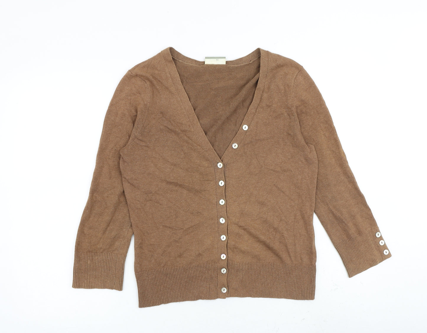 Wallis Womens Brown V-Neck Cotton Cardigan Jumper Size 10