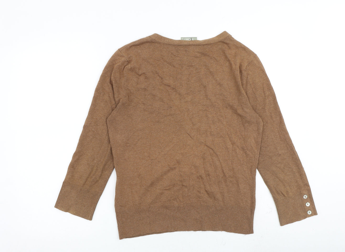 Wallis Womens Brown V-Neck Cotton Cardigan Jumper Size 10
