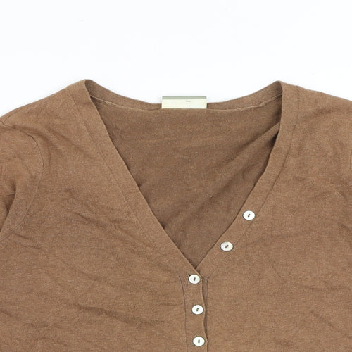 Wallis Womens Brown V-Neck Cotton Cardigan Jumper Size 10