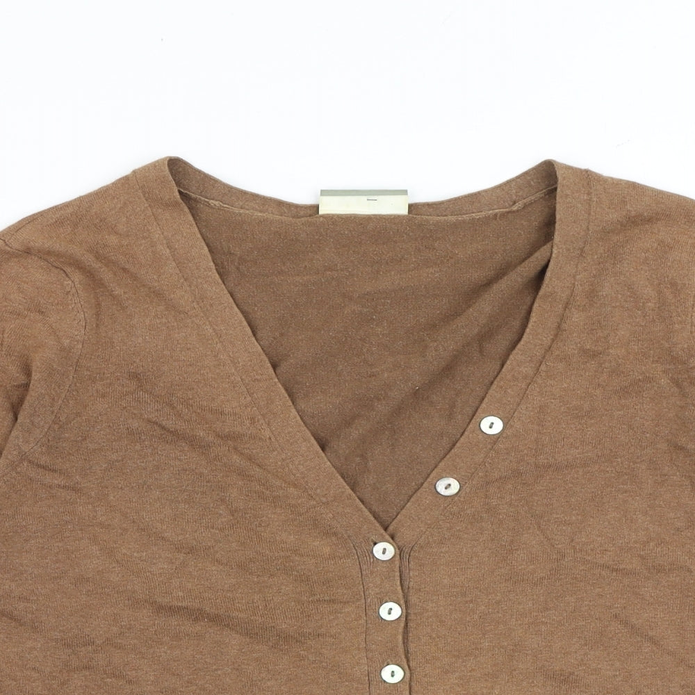 Wallis Womens Brown V-Neck Cotton Cardigan Jumper Size 10