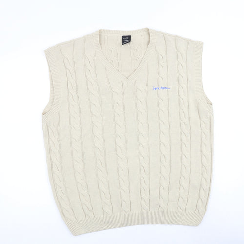Iets Frans Mens Beige V-Neck Acrylic Vest Jumper Size L Sleeveless