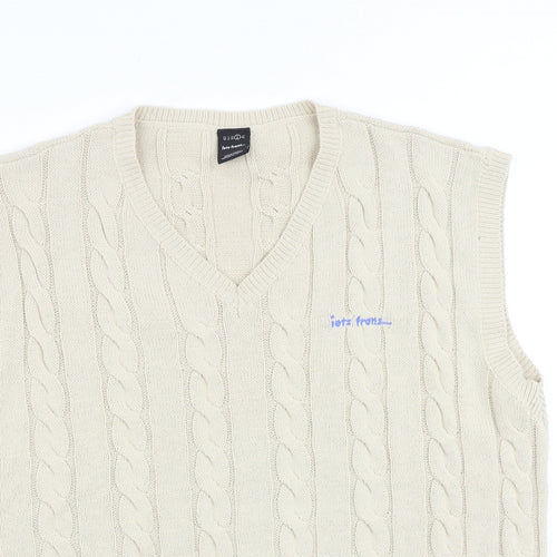 Iets Frans Mens Beige V-Neck Acrylic Vest Jumper Size L Sleeveless