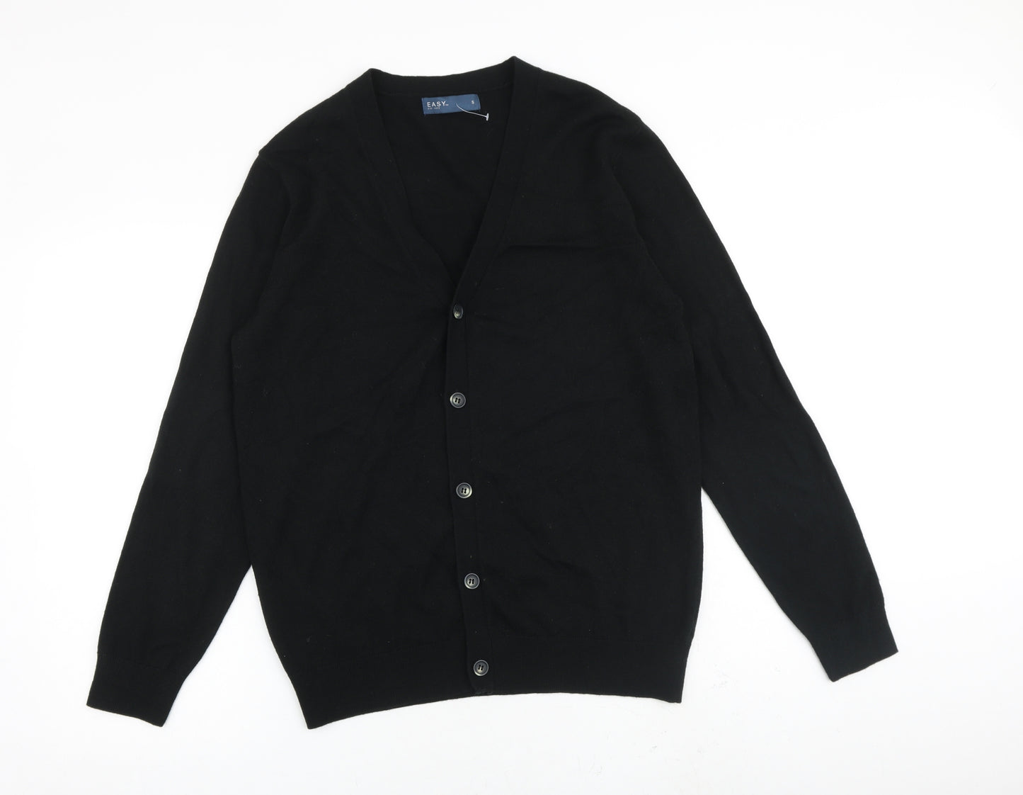 Easy Mens Black V-Neck Acrylic Cardigan Jumper Size L Long Sleeve