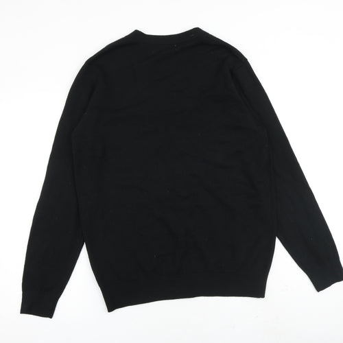 Easy Mens Black V-Neck Acrylic Cardigan Jumper Size L Long Sleeve