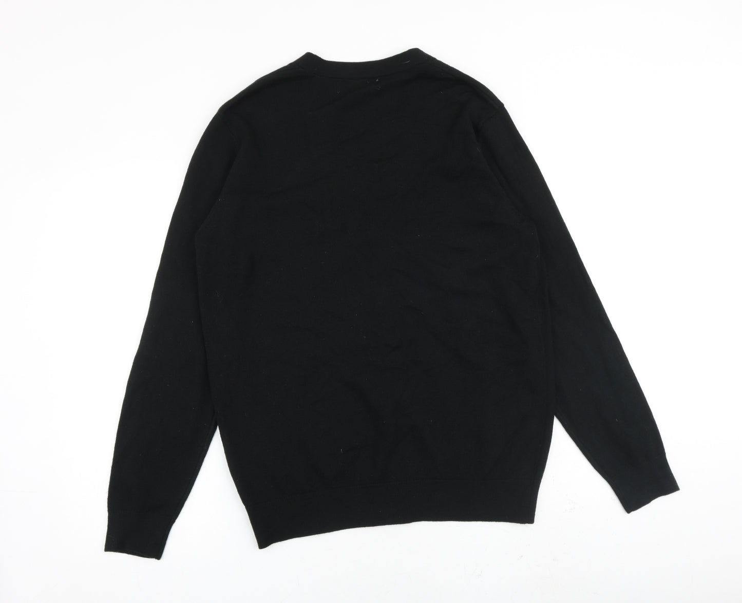 Easy Mens Black V-Neck Acrylic Cardigan Jumper Size L Long Sleeve