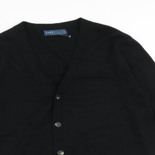 Easy Mens Black V-Neck Acrylic Cardigan Jumper Size L Long Sleeve