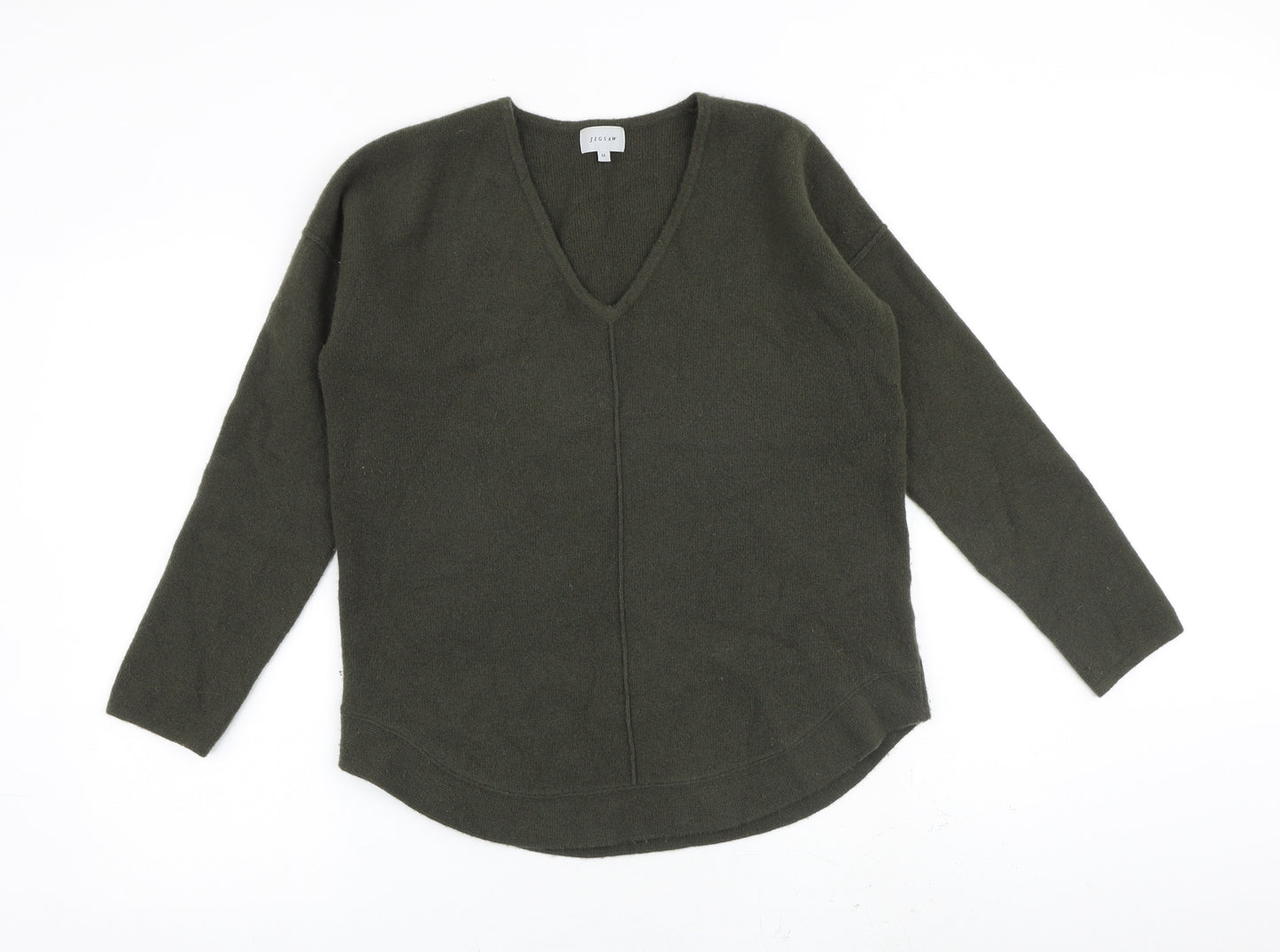 Jigsaw Womens Green V-Neck Wool Pullover Jumper Size M