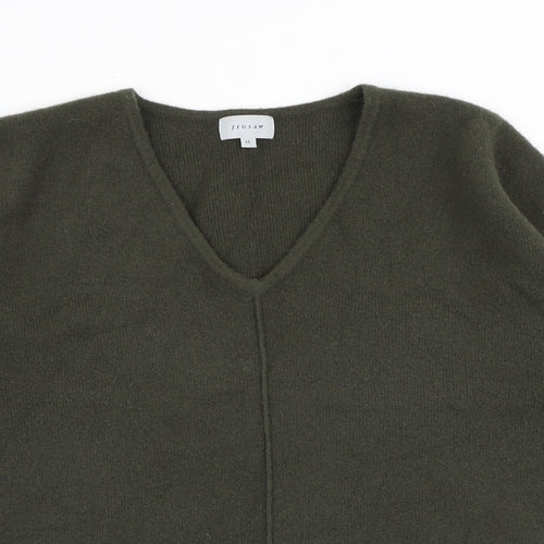 Jigsaw Womens Green V-Neck Wool Pullover Jumper Size M