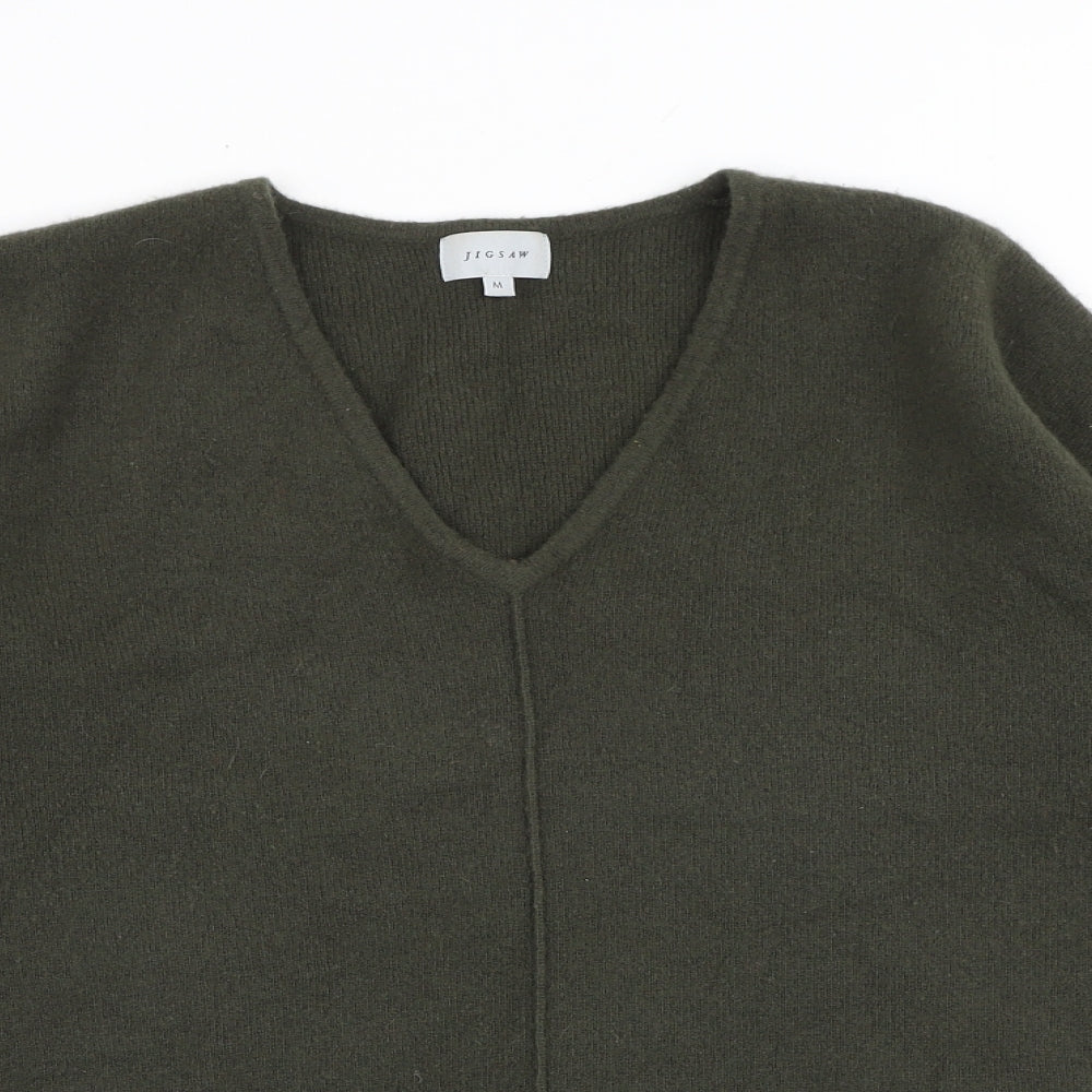 Jigsaw Womens Green V-Neck Wool Pullover Jumper Size M
