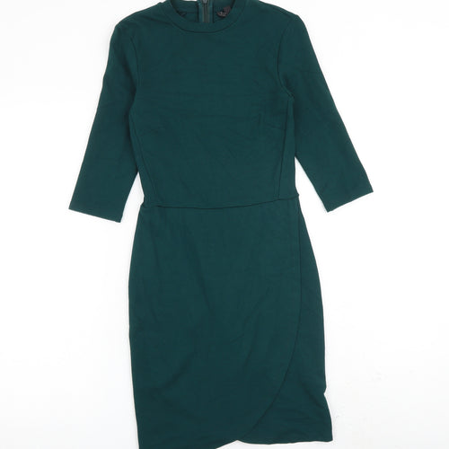 Topshop Womens Green Viscose Shift Size 8 Crew Neck Zip