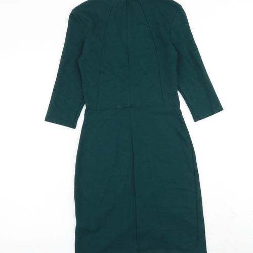 Topshop Womens Green Viscose Shift Size 8 Crew Neck Zip