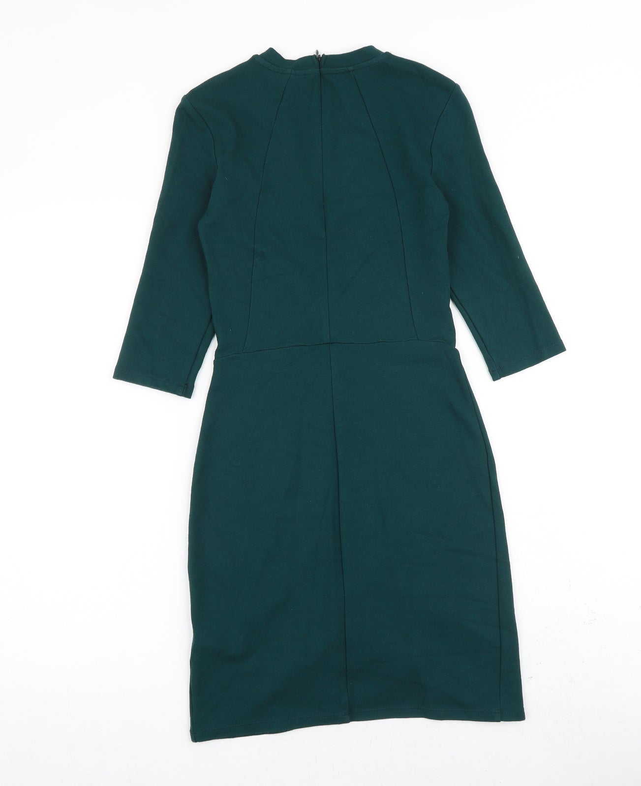 Topshop Womens Green Viscose Shift Size 8 Crew Neck Zip