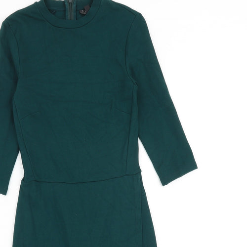 Topshop Womens Green Viscose Shift Size 8 Crew Neck Zip