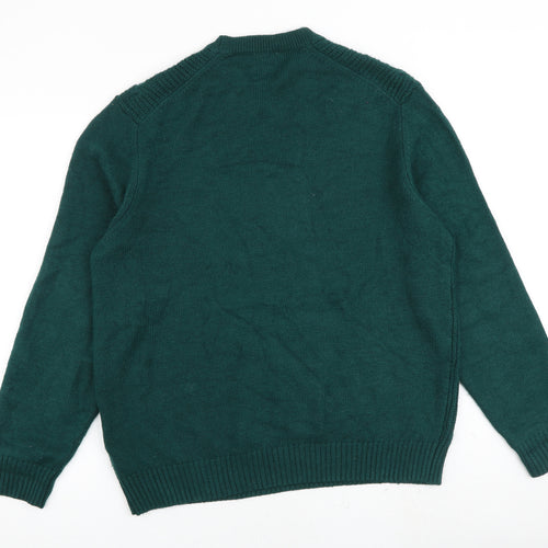 Marks and Spencer Mens Green Round Neck Polyester Pullover Jumper Size XL Long Sleeve