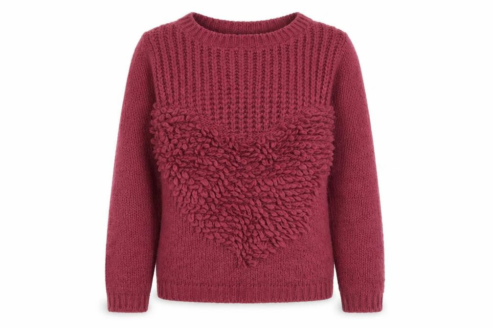 Front view of Miss Selfridge women’s pink round neck acrylic jumper, size UK 6