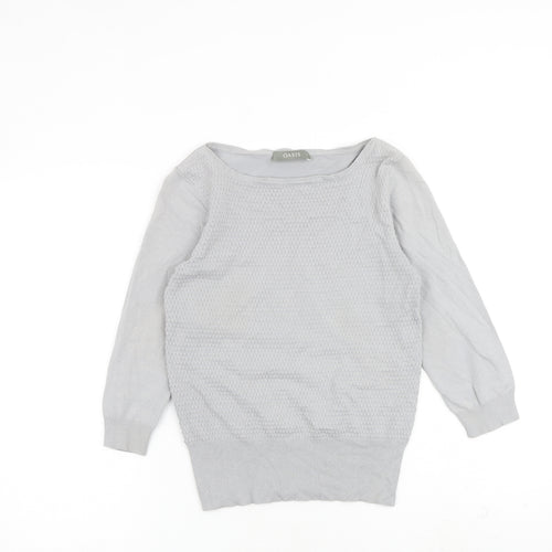 Oasis Womens Grey Boat Neck 100% Cotton Pullover Jumper Size S
