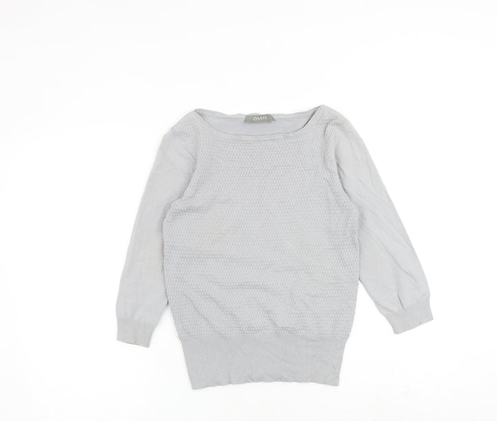 Oasis Womens Grey Boat Neck 100% Cotton Pullover Jumper Size S