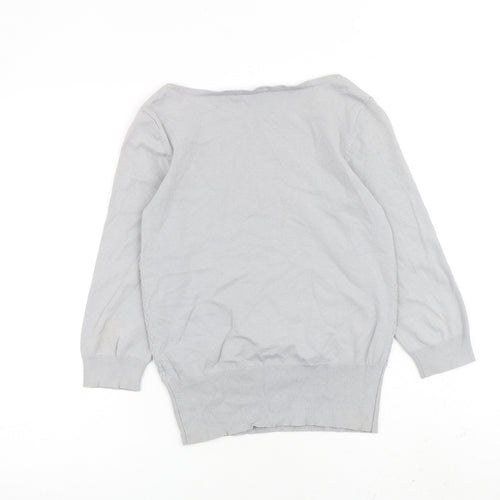 Oasis Womens Grey Boat Neck 100% Cotton Pullover Jumper Size S