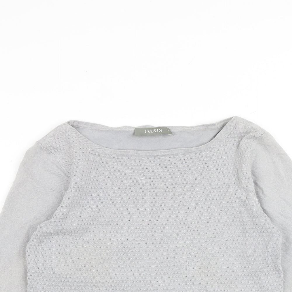 Oasis Womens Grey Boat Neck 100% Cotton Pullover Jumper Size S