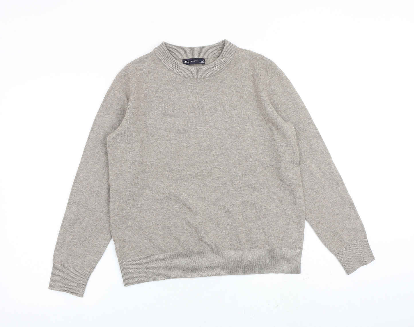 Marks and Spencer Womens Grey Round Neck Polyester Pullover Jumper Size S