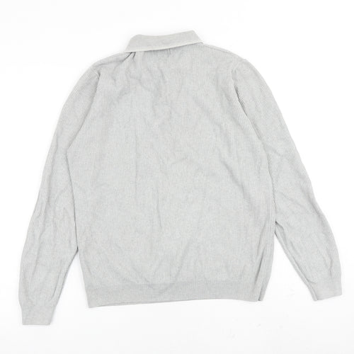 NEXT Mens Grey Collared Cotton Pullover Jumper Size M Long Sleeve